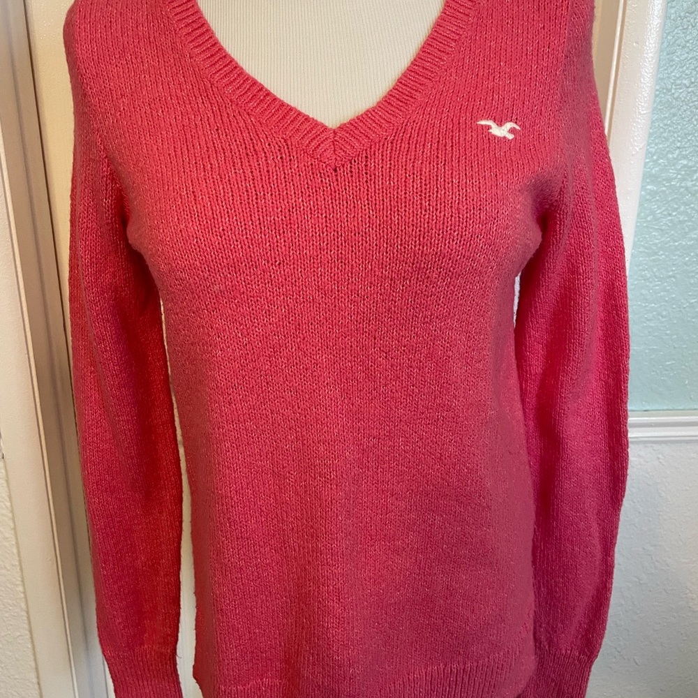 Hollister Sweater Size S Womens Pink Knit Longsleeve V Neck Pullover